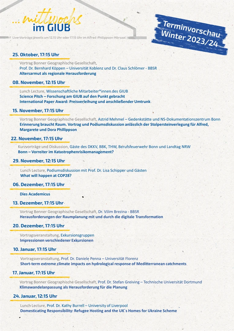 Mittwochs im GIUB Programm WiSe 23/24